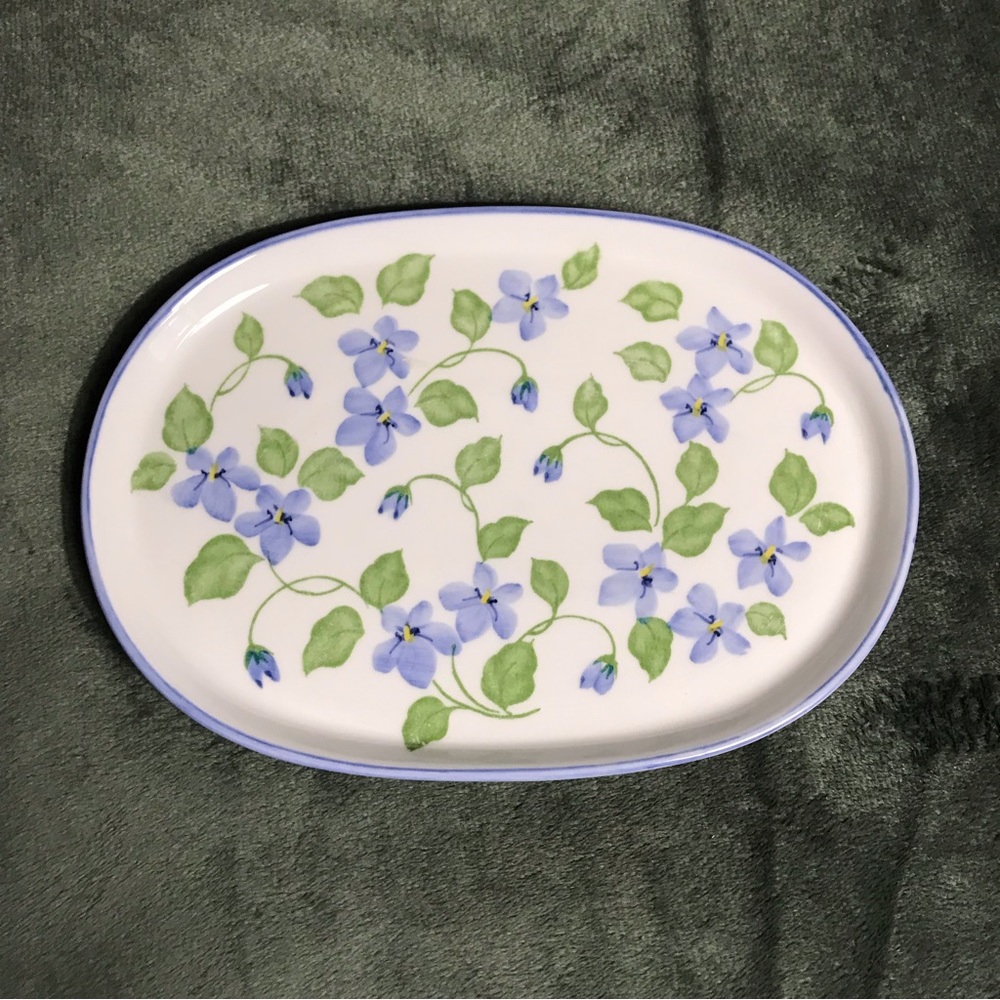 Andrea By Sadek Oval Small Trinkets Dish Tray Plate 7” Blue And White Floral